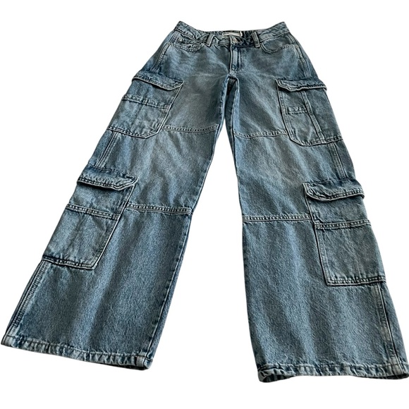 Garage Cargo Wide Leg Straight Baggy High Rise Jeans Size 25 - Picture 3 of 8